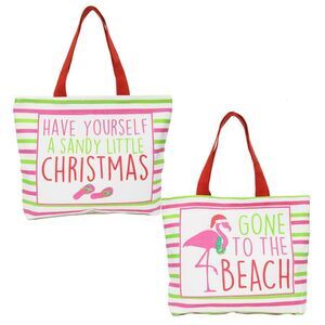 Have A Sandy Christmas and Flamingo Gone To Beach Canvas Totes 19 Inch Set of 2